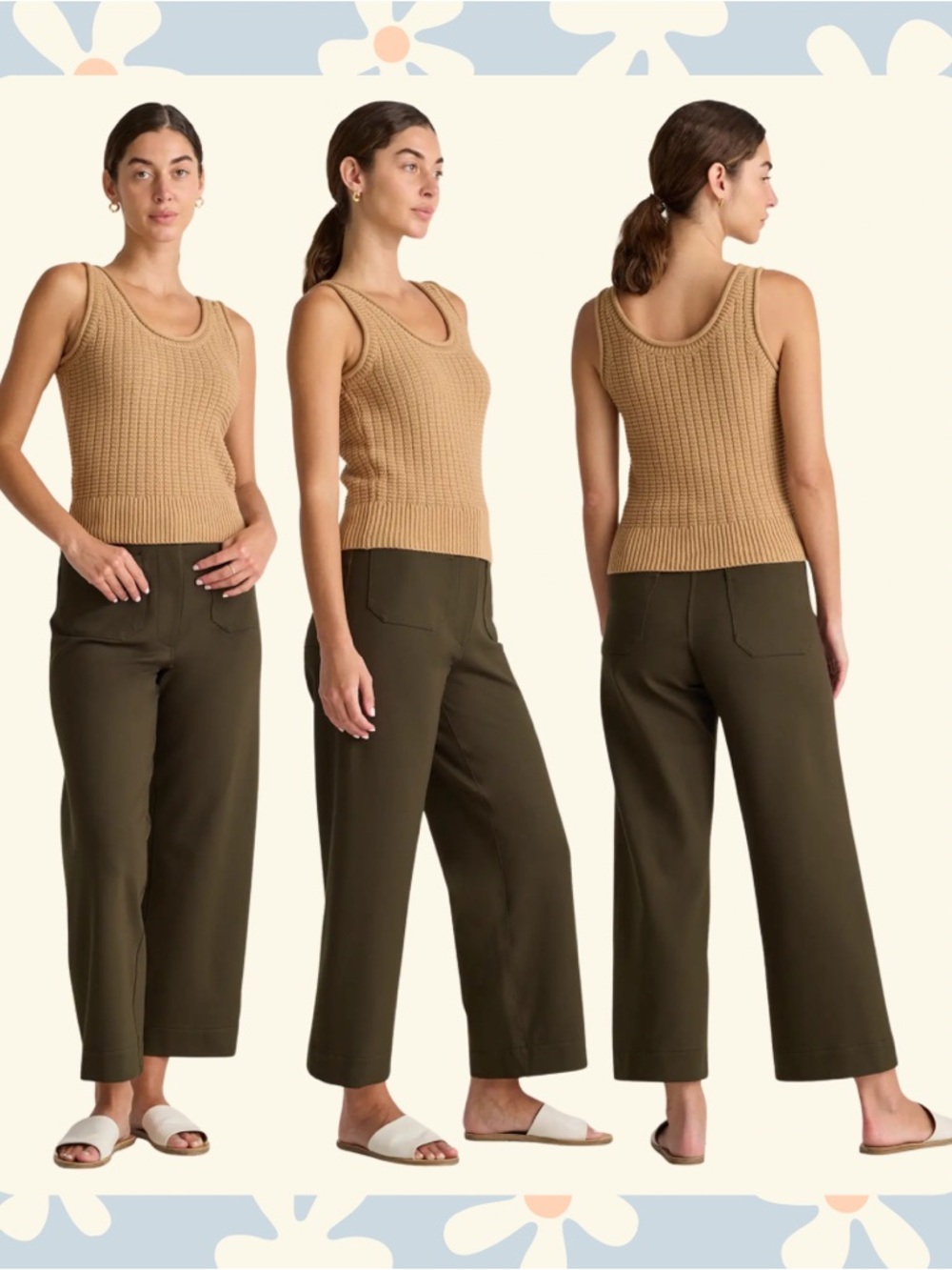 Quince Ultra-Stretch Ponte Cropped Wide Leg Pants in Olive, Sz 6